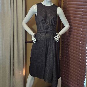 ANTONIO MELANI Professional Belted Sleeveless Brown Plaid Dress sz 4